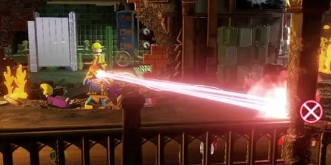 Cyclops using his optic beams in LEGO Marvel Super Heroes