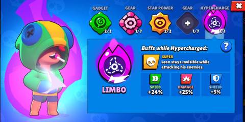 A display of Leon's hypercharge stats in Brawl Stars