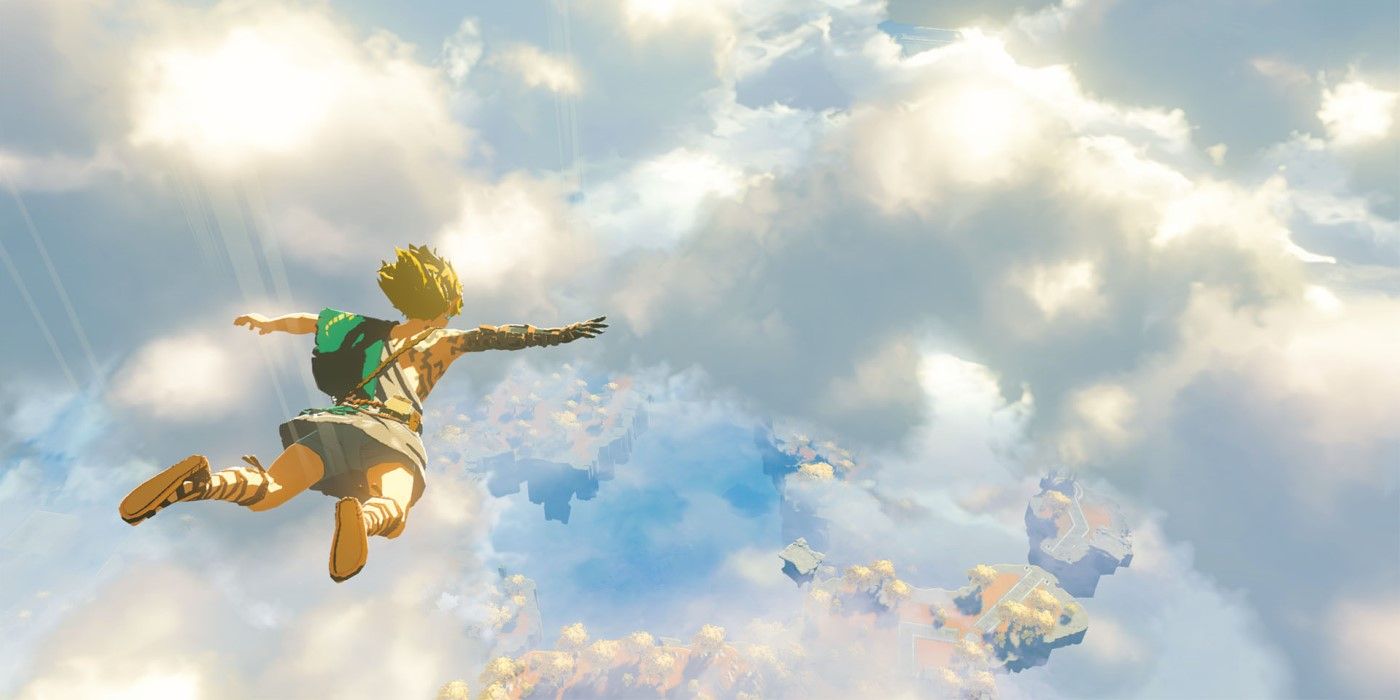 Link Falling From The Sky Islands To Hyrule In The Legend Of Zelda Tears Of The Kingdom