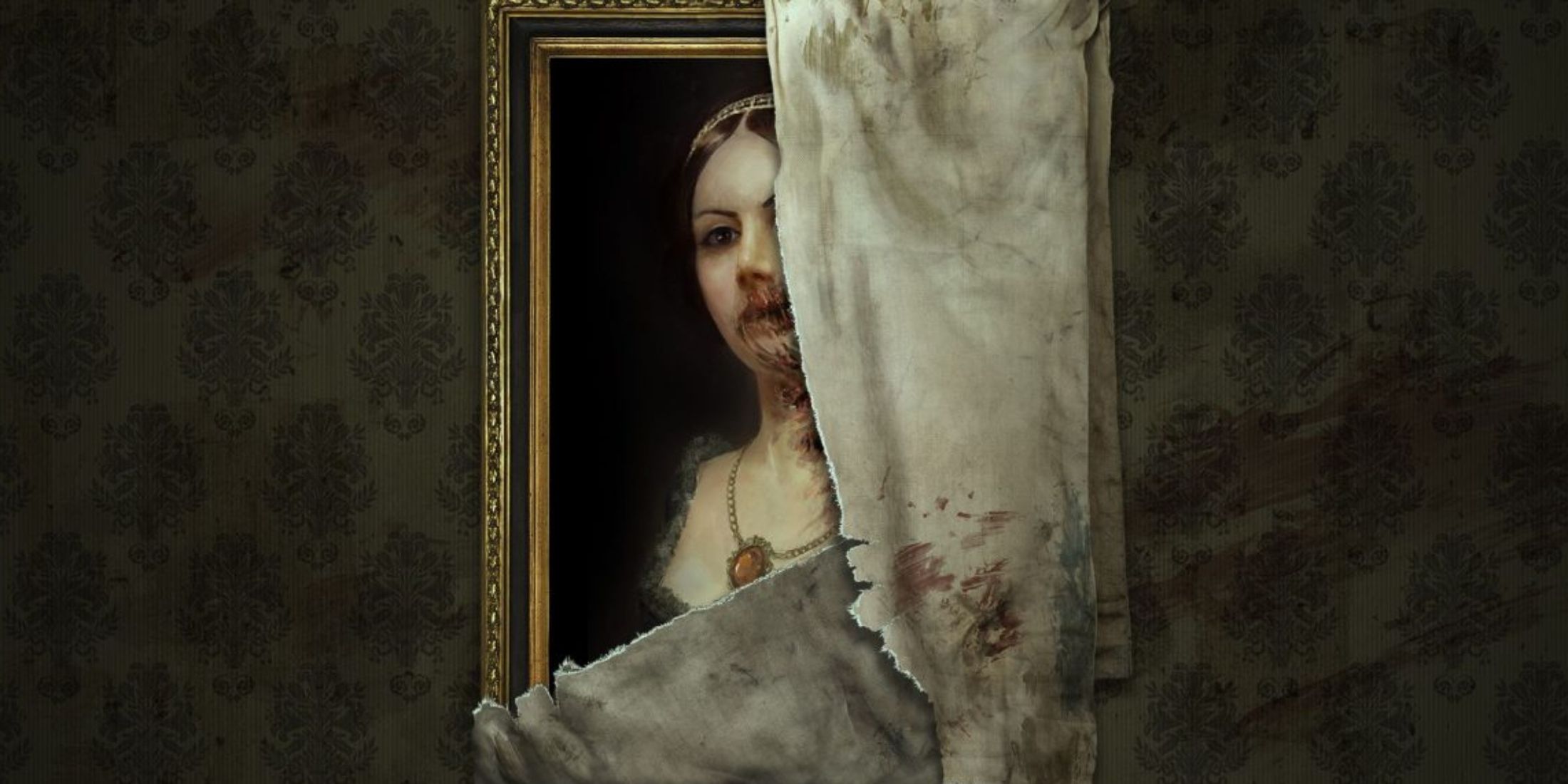 A half-covered portrait of a woman in Layers of Fear.