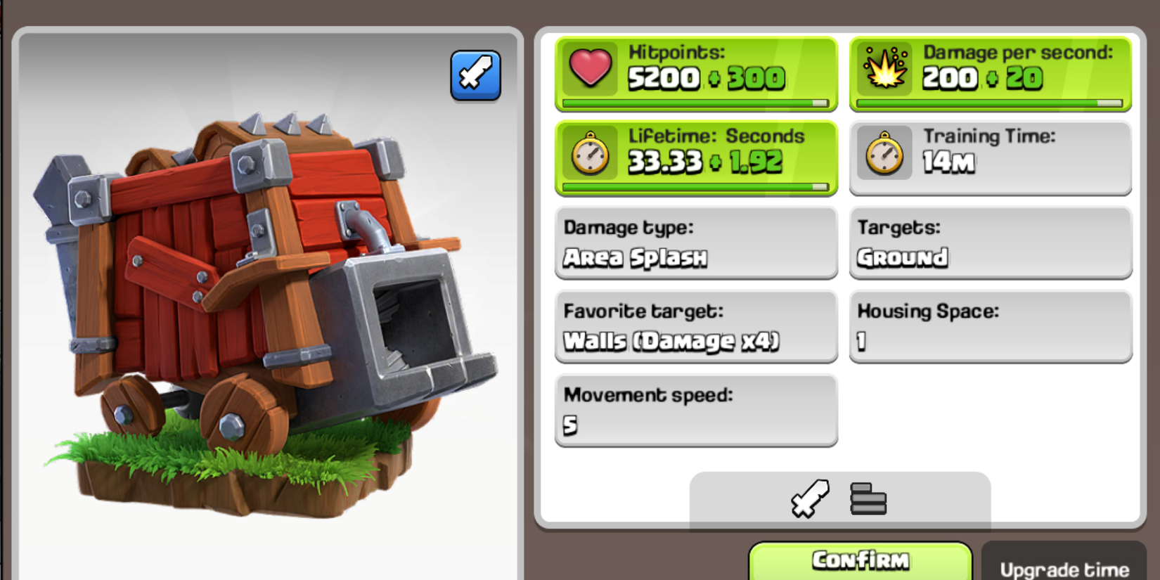 Log Launcher facing a display of its statistics in Clash of Clans