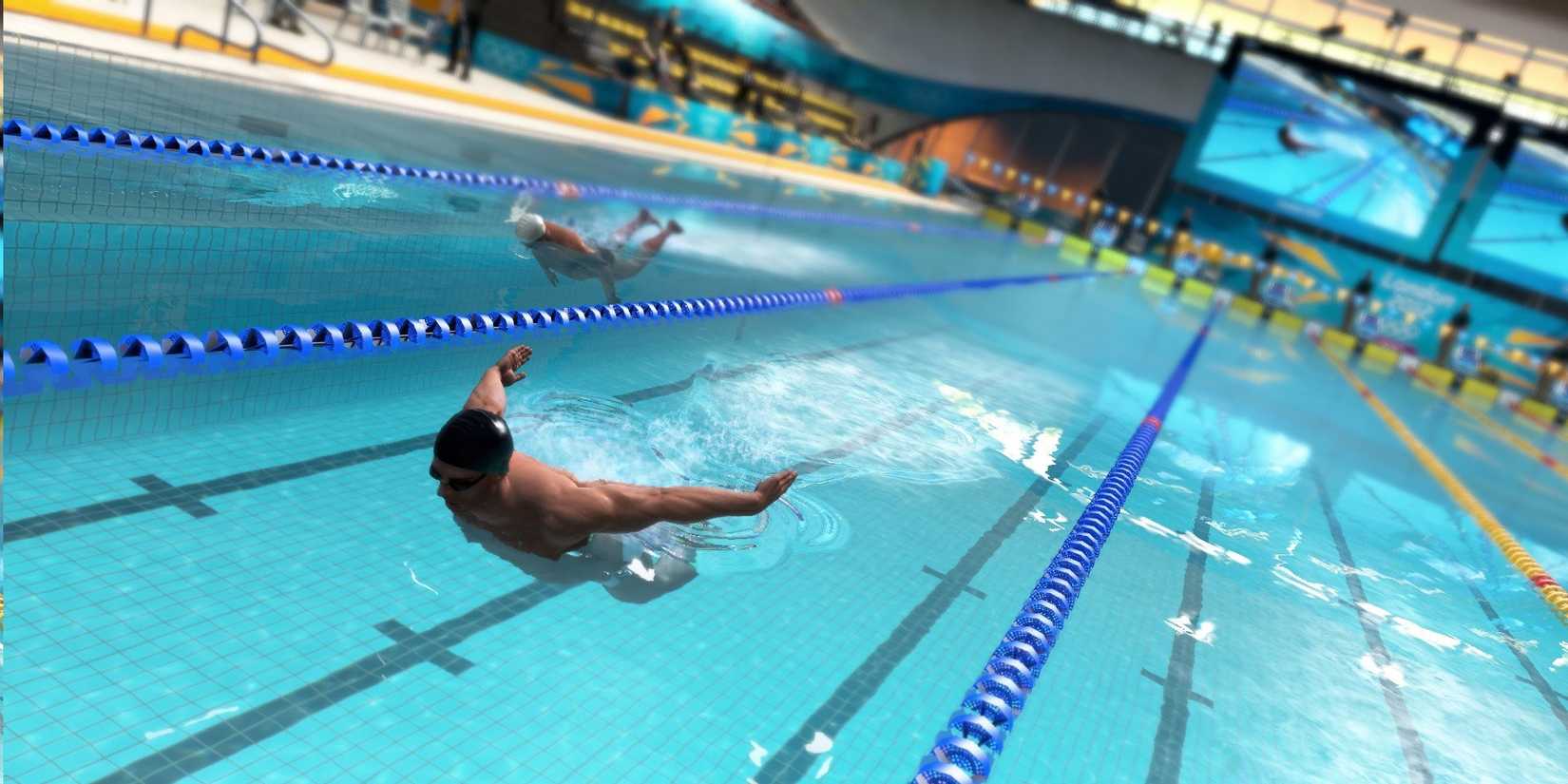 Swimming in a pool with the breast stroke technique in London 2012 The Official Video Game