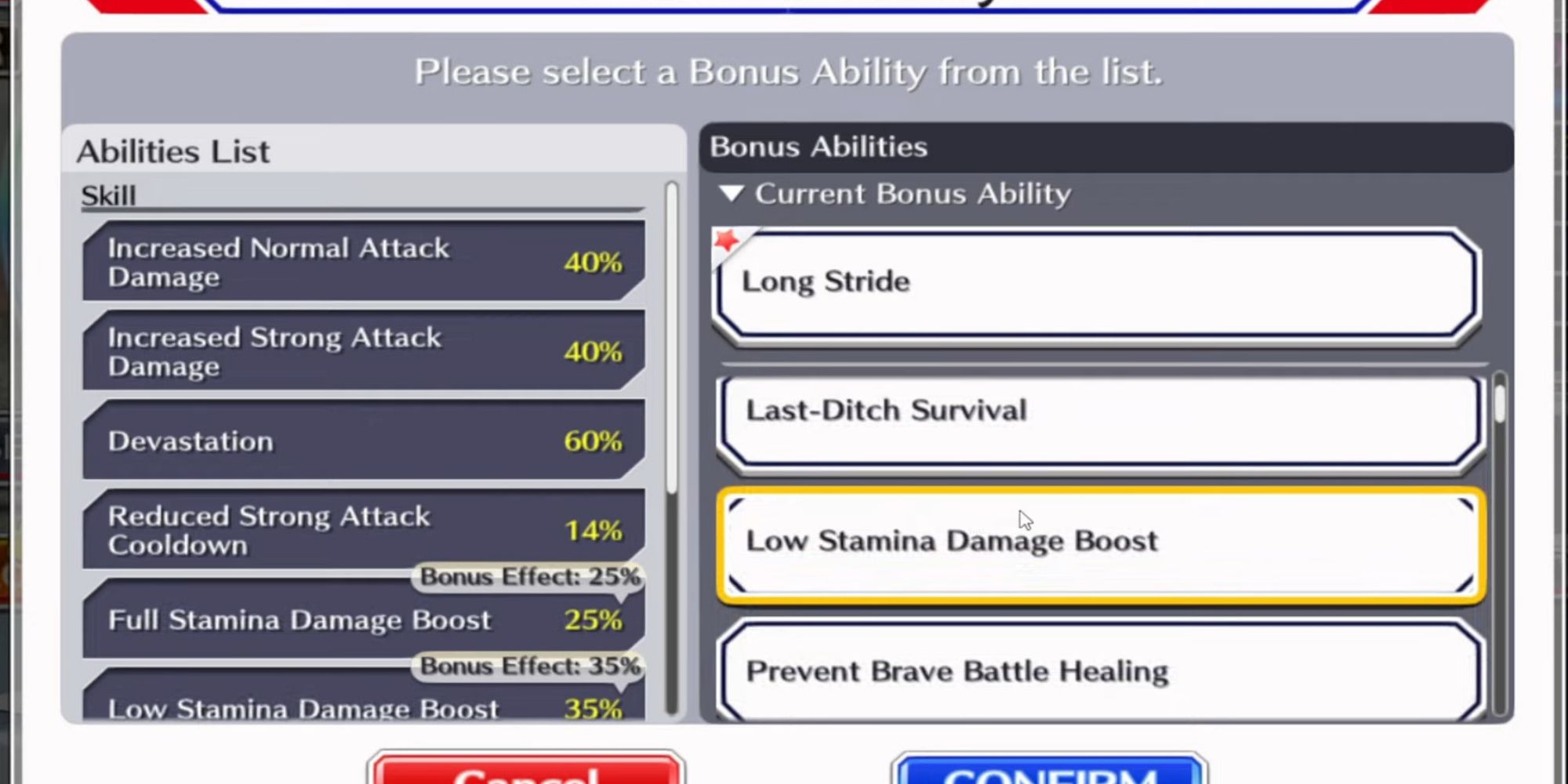 Low stamina damage boost bonus ability