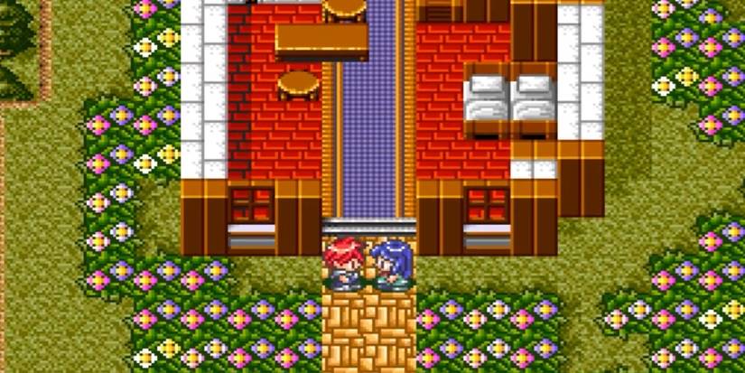 Lufia And The Hero Stand Outside Of A Rural House 