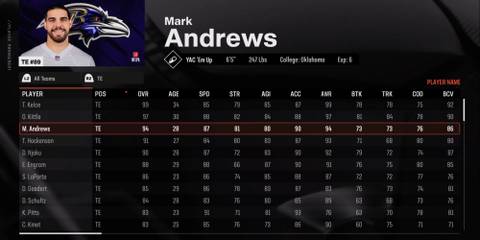 Madden NFL 25 Andrews stats