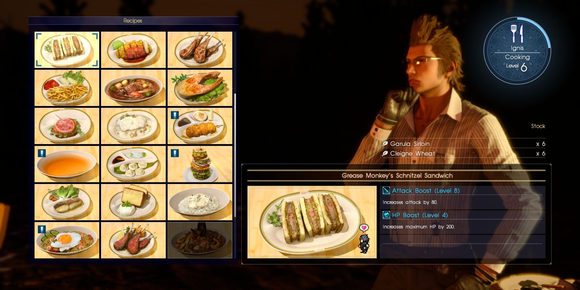 Making food in Final Fantasy 15