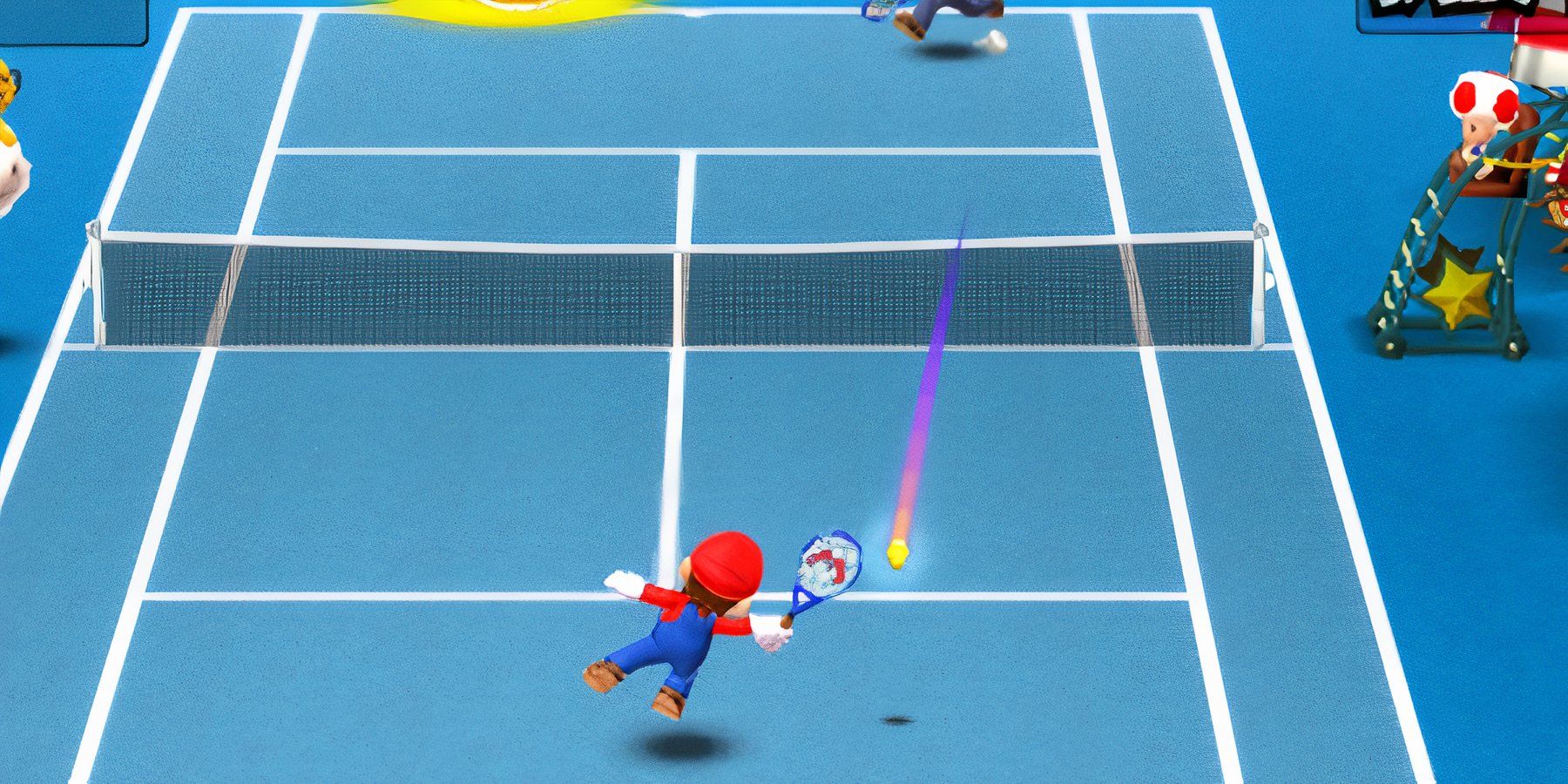 mario in a tennis match with luigi