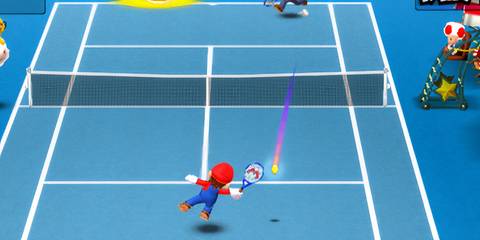 mario in a tennis match with luigi