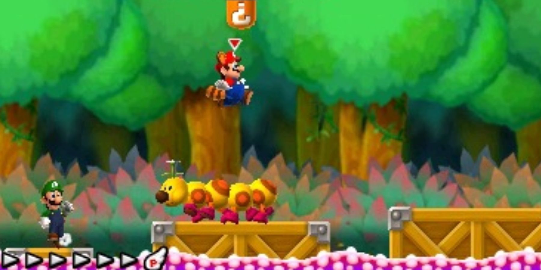 mario jumping over wiggler in nsmb2