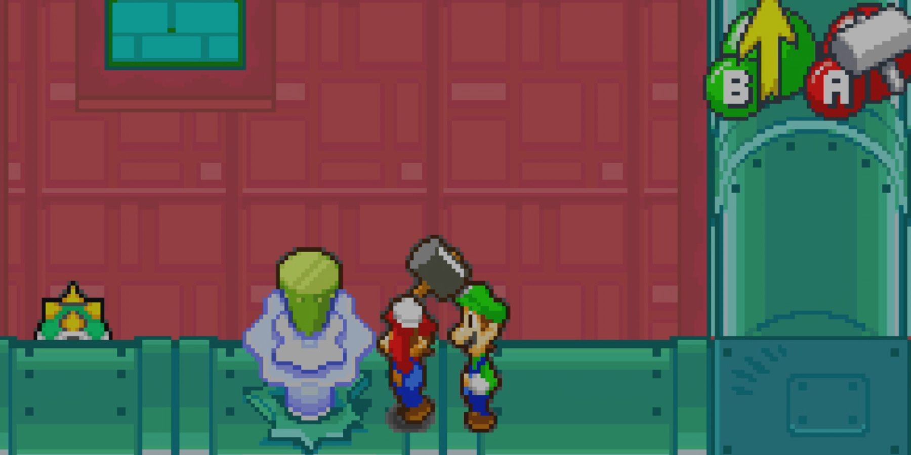 mario and luigi hammering an enemy