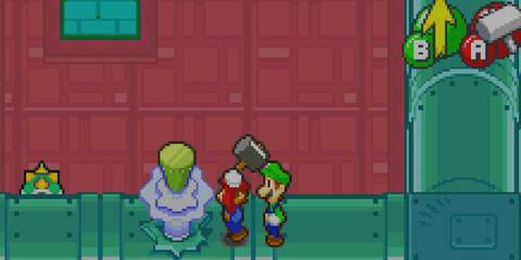 mario and luigi hammering an enemy