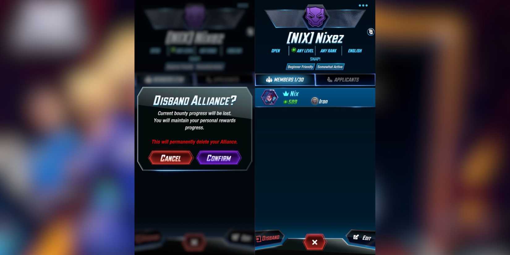 deleting an alliance in marvel snap.