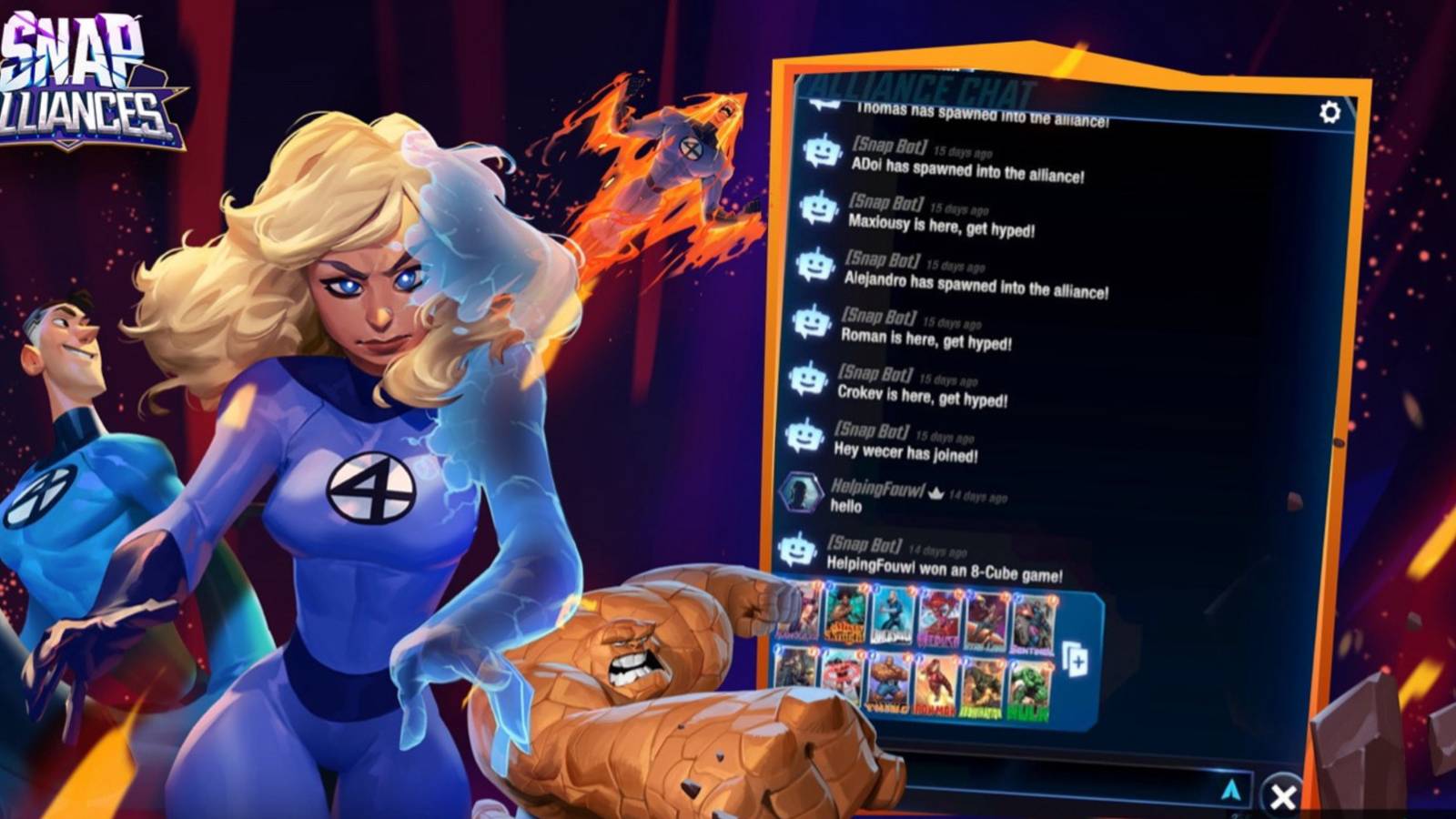 the cover art for marvel snap alliances feature.