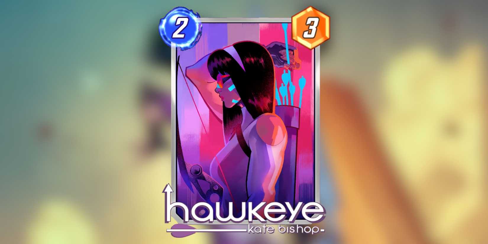 a card variant of kate bishop in marvel snap.