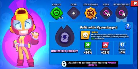 A display of Max's hypercharge stats in Brawl Stars