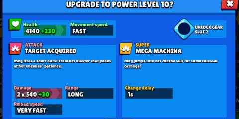 A display of Meg's stats on a blue background in Brawl Stars