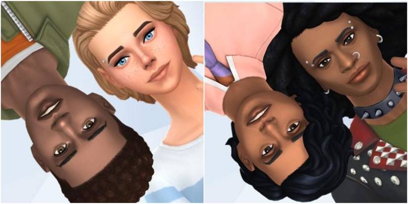 An image of the characters Miles, Gwen, Pavitr and Hobie from the Spiderverse films recreated in The Sims 4 