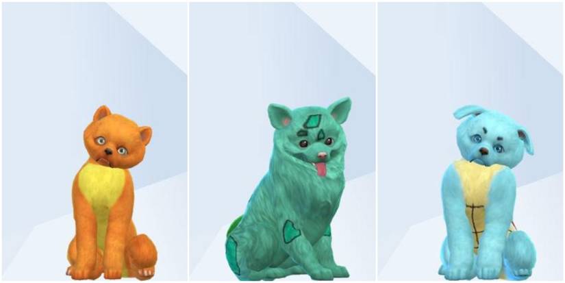 An image of the generation one Pokémon starters recreated in The Sims 4