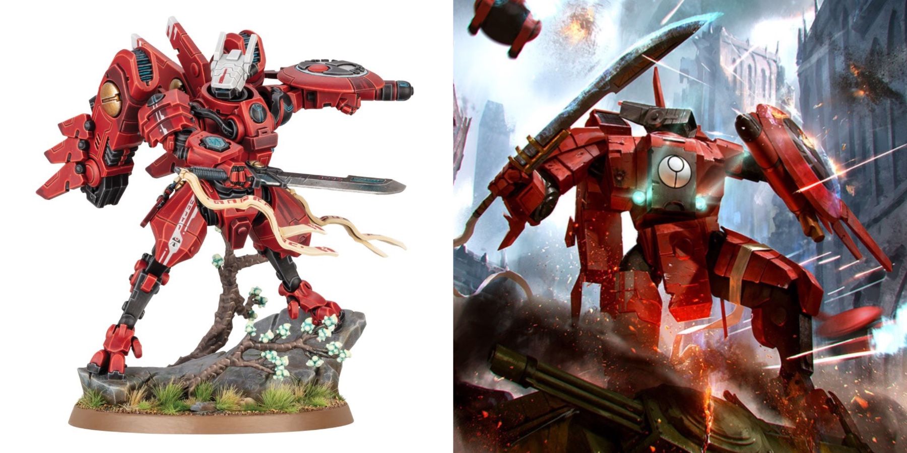 Warhammer 40K: 10 Characters That Deserve A TV Series a model of Farsight and image of Farsight in a warzone