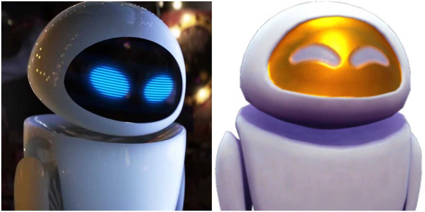 An image of EVE from WALL-E and her Scramblecoin figurine from Disney Dreamlight Valley