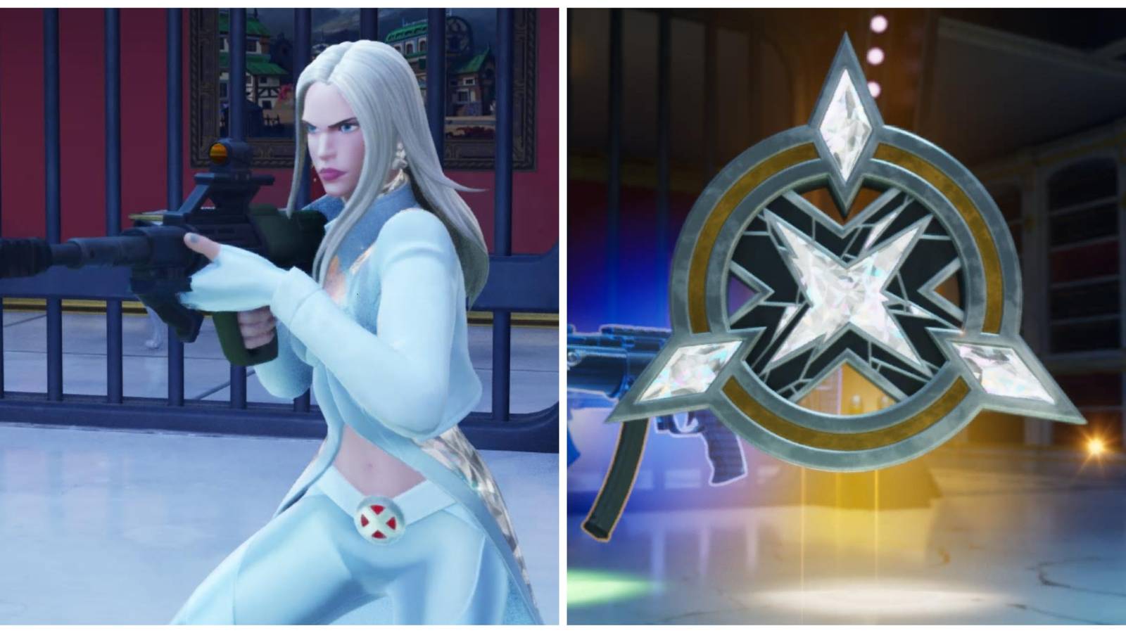 emma frost using a burst ar, emma frost revealer medallion