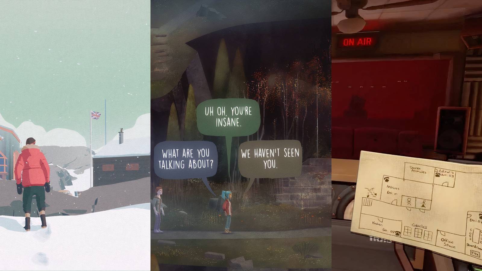 South of the Circle Antarctica, Oxenfree dialogue, Killer Frequency office map DJ