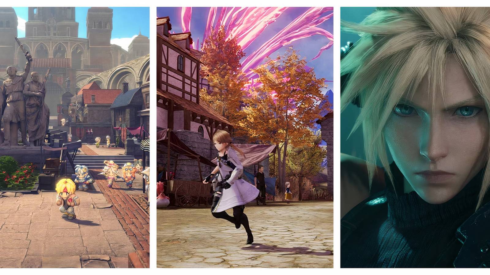 A collage of images from Star Ocean: Second Story R, Harvestella, and Final Fantasy VII Remake