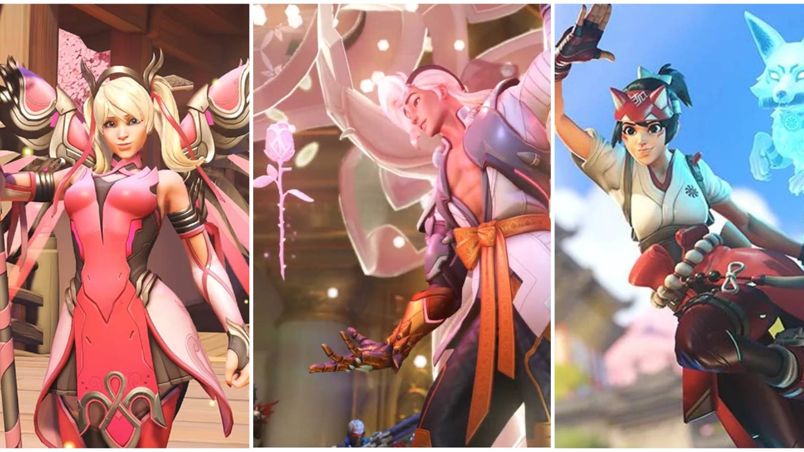 A collage of Mercy, Lifeweaver, and Kiriko from Overwatch 2