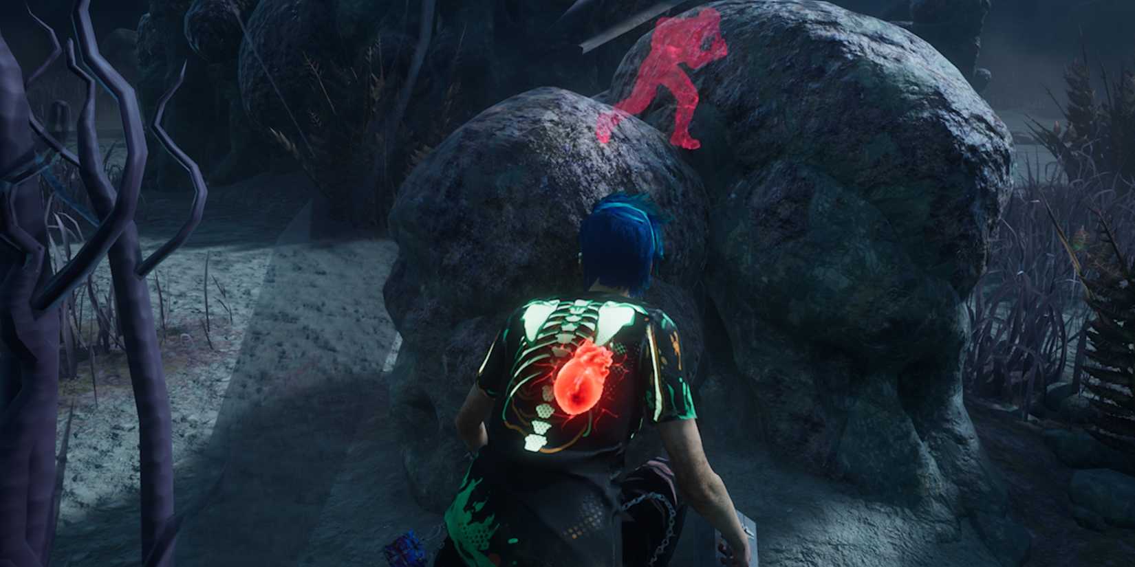 nea crouching and seeing the Killer aura in pink