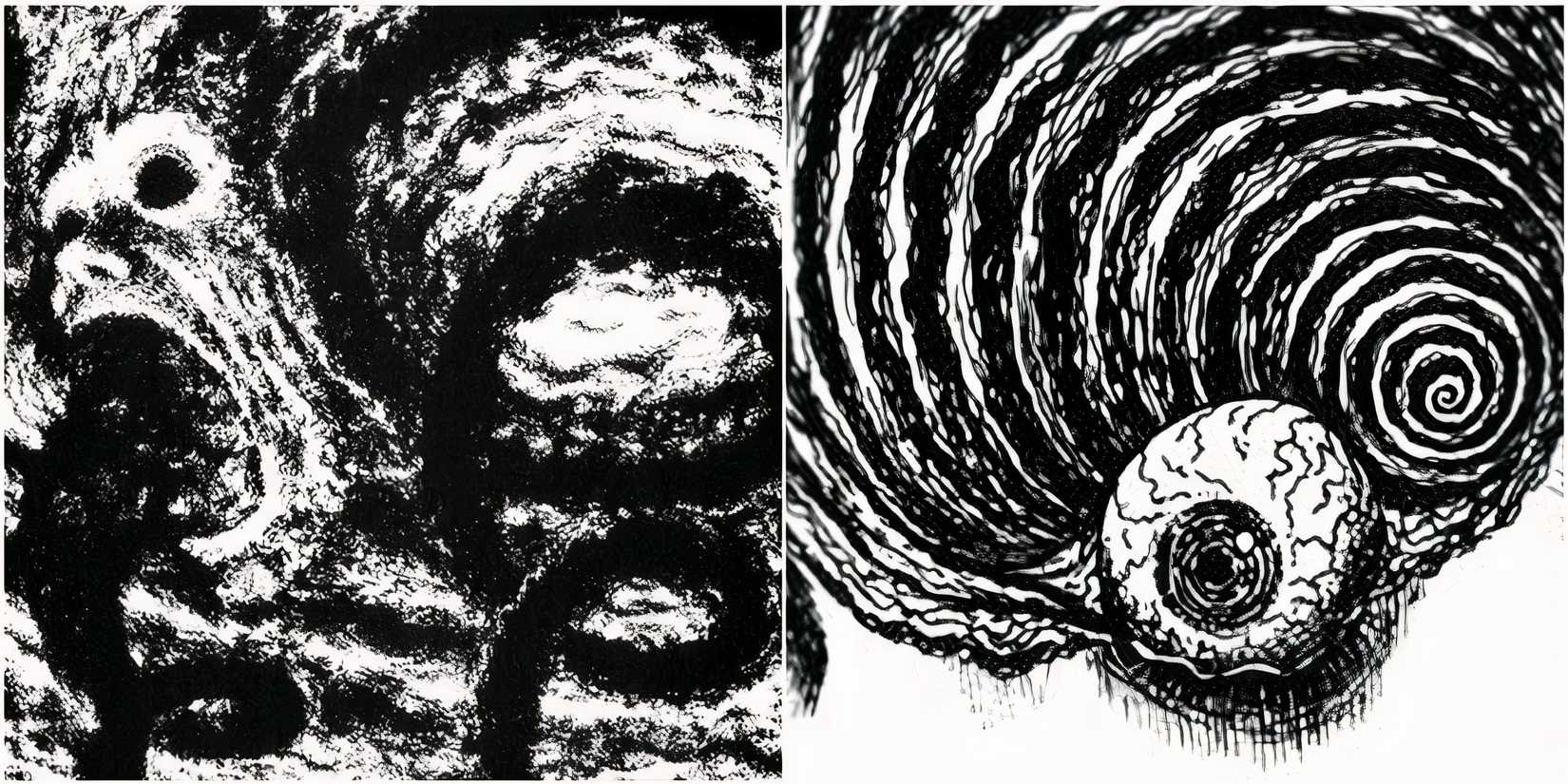 A split image of Junji Ito's Uzumaki