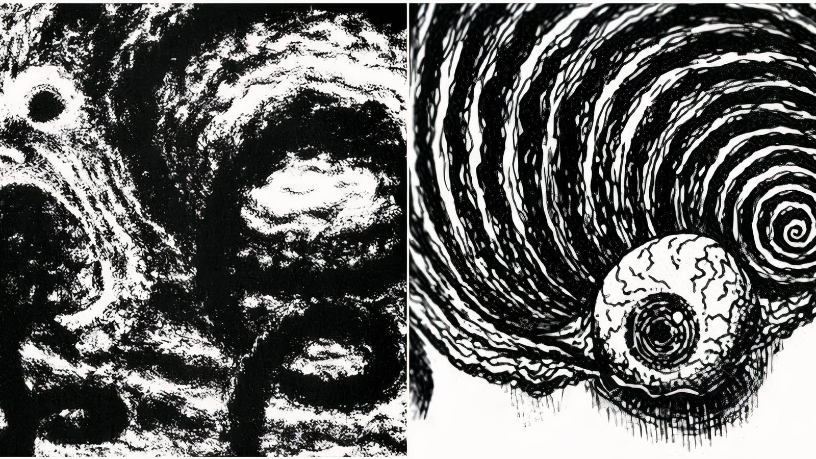 A split image of Junji Ito's Uzumaki