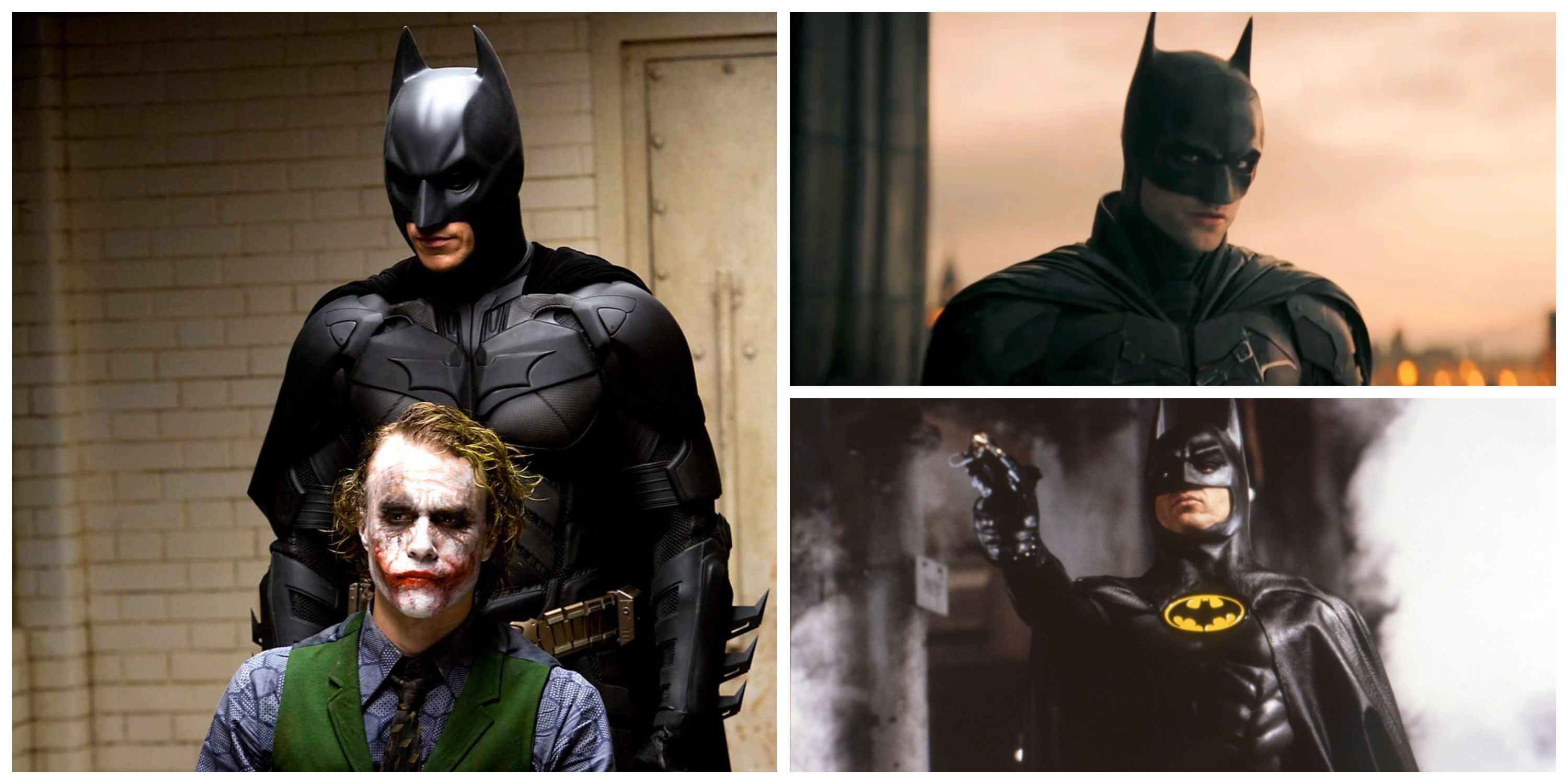 christian bale batman e heath ledger joker, robert pattinson batman, michael keaton batman