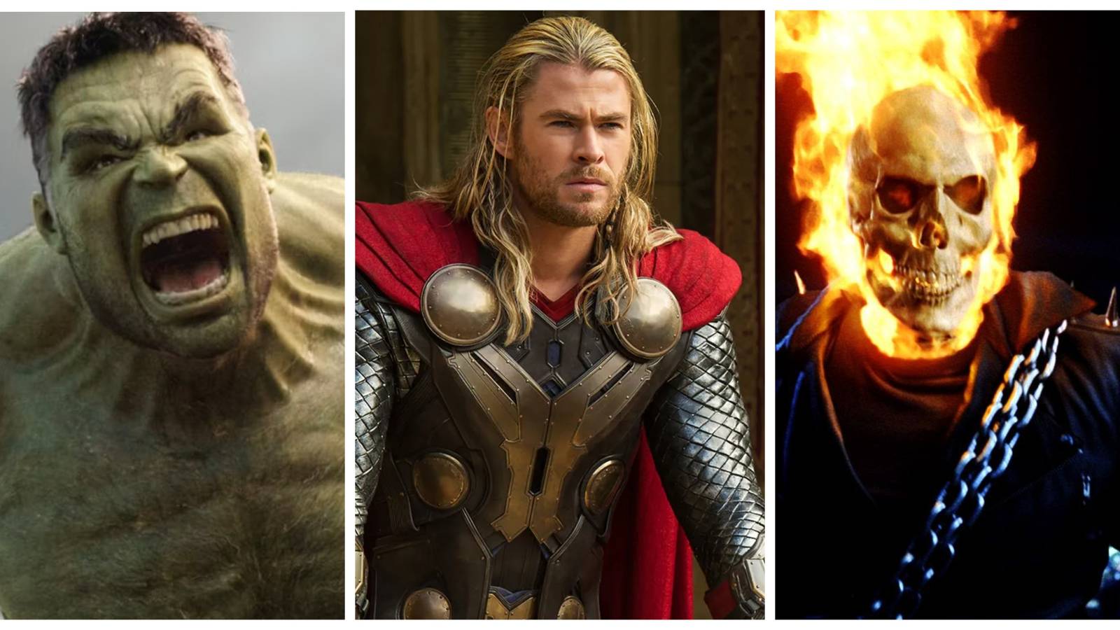 the hulk, thor, ghost rider