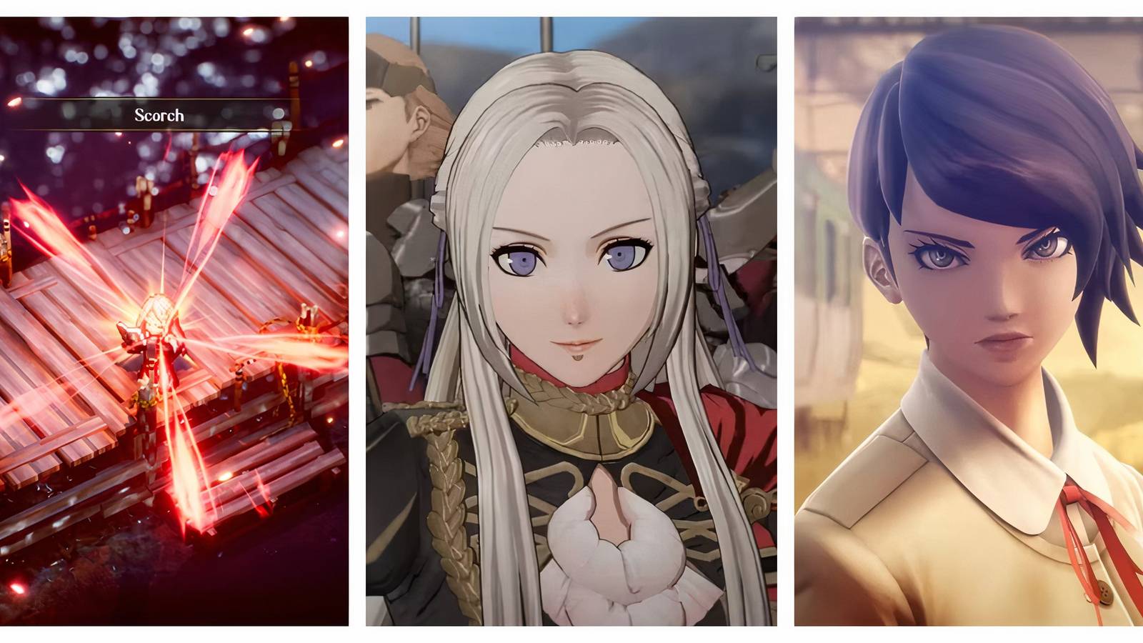 A banner featuring images from Triangle Strategy, Fire Emblem: Three Houses, Shin Megami Tensei 5: Vengeance