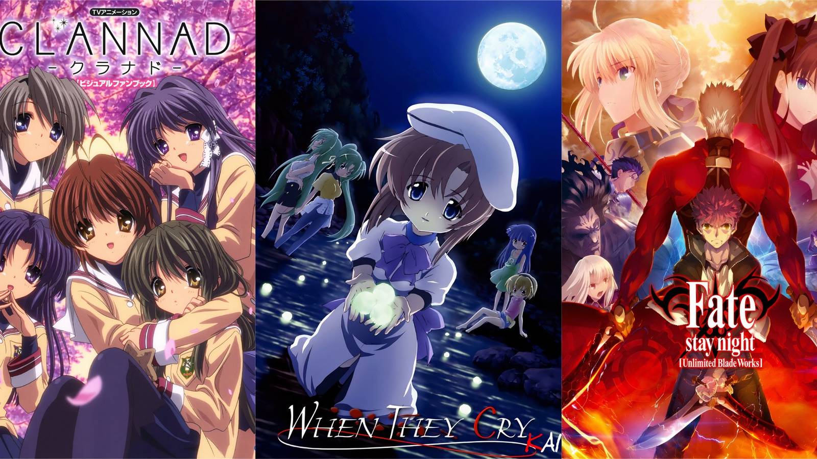 clannad, higurashi, fate unlimited blade works 