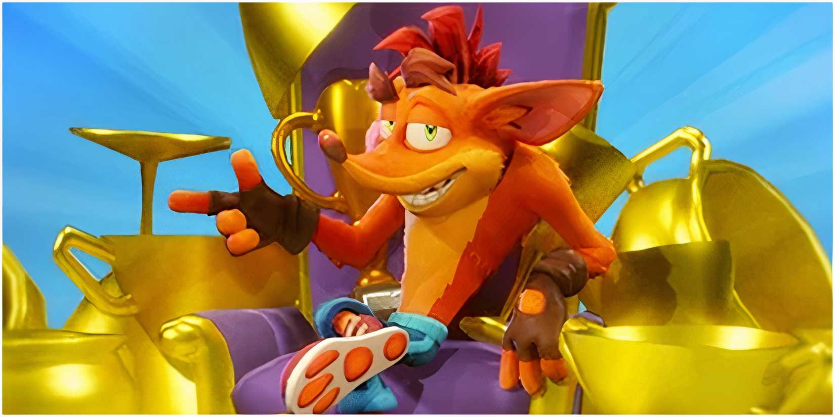 Crash Bandicoot on throne with gold