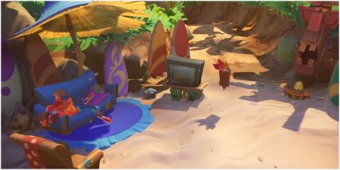 Crash and Aku Aku on the beach