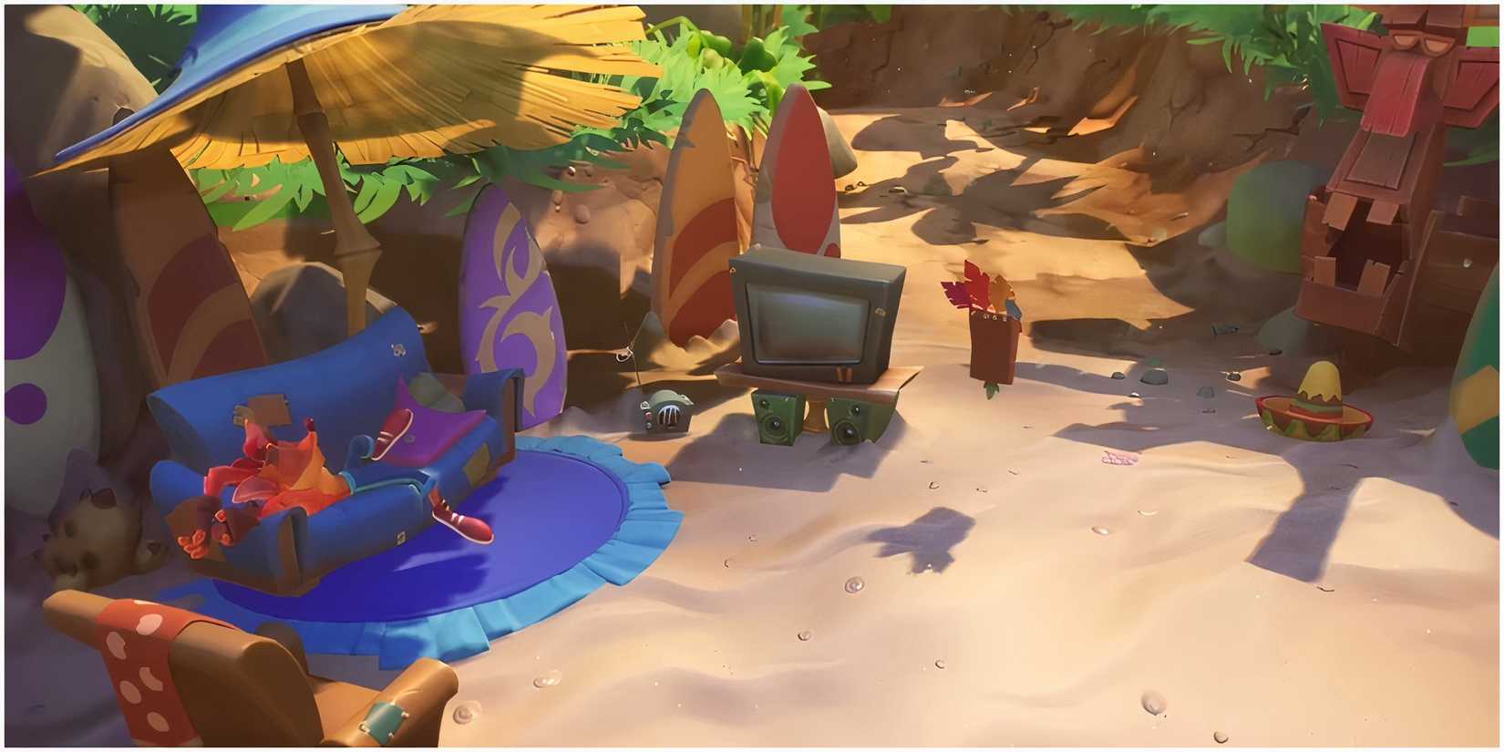 Crash and Aku Aku on the beach