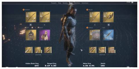 Stat screen in Assassin's Creed Origins