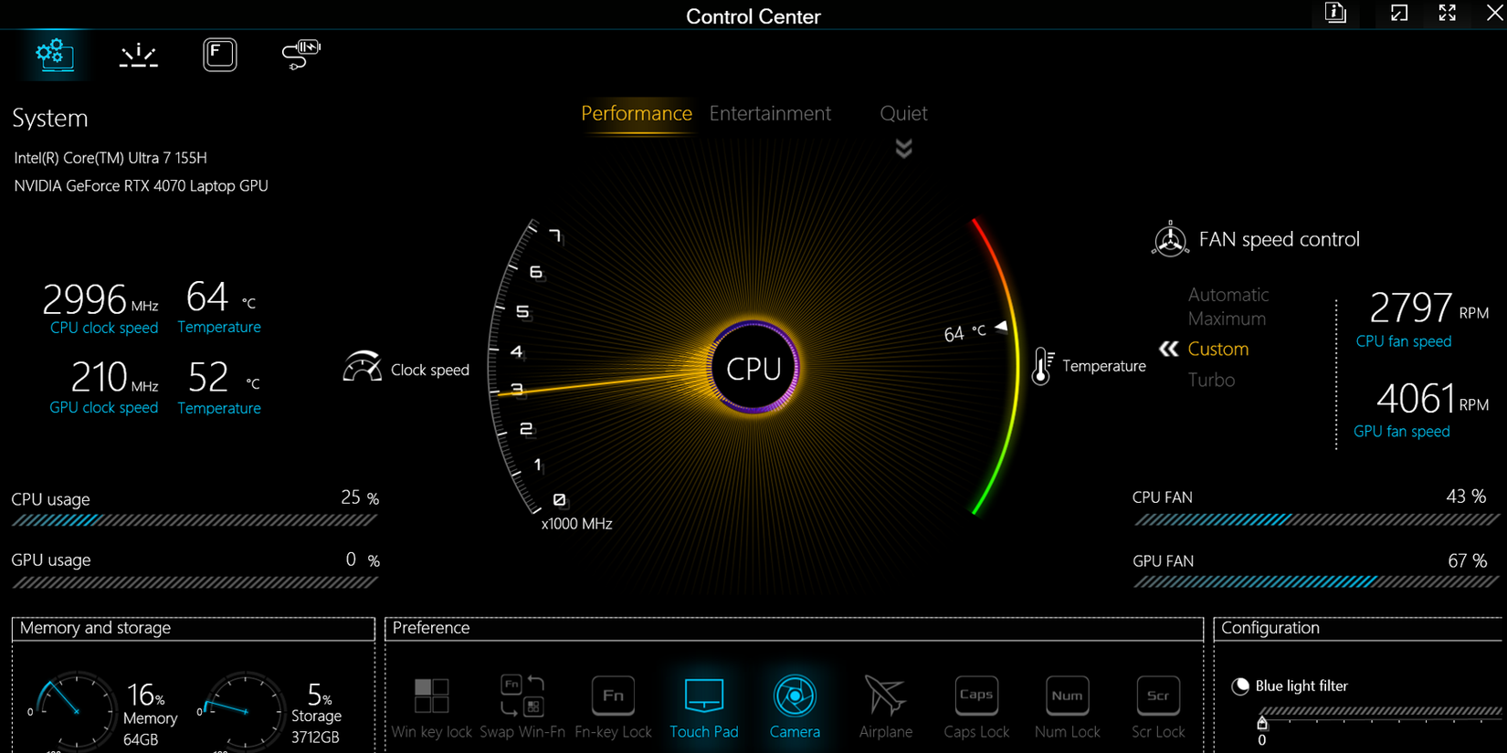 ML-16 RGB CPU Profile Software Controls - Performance