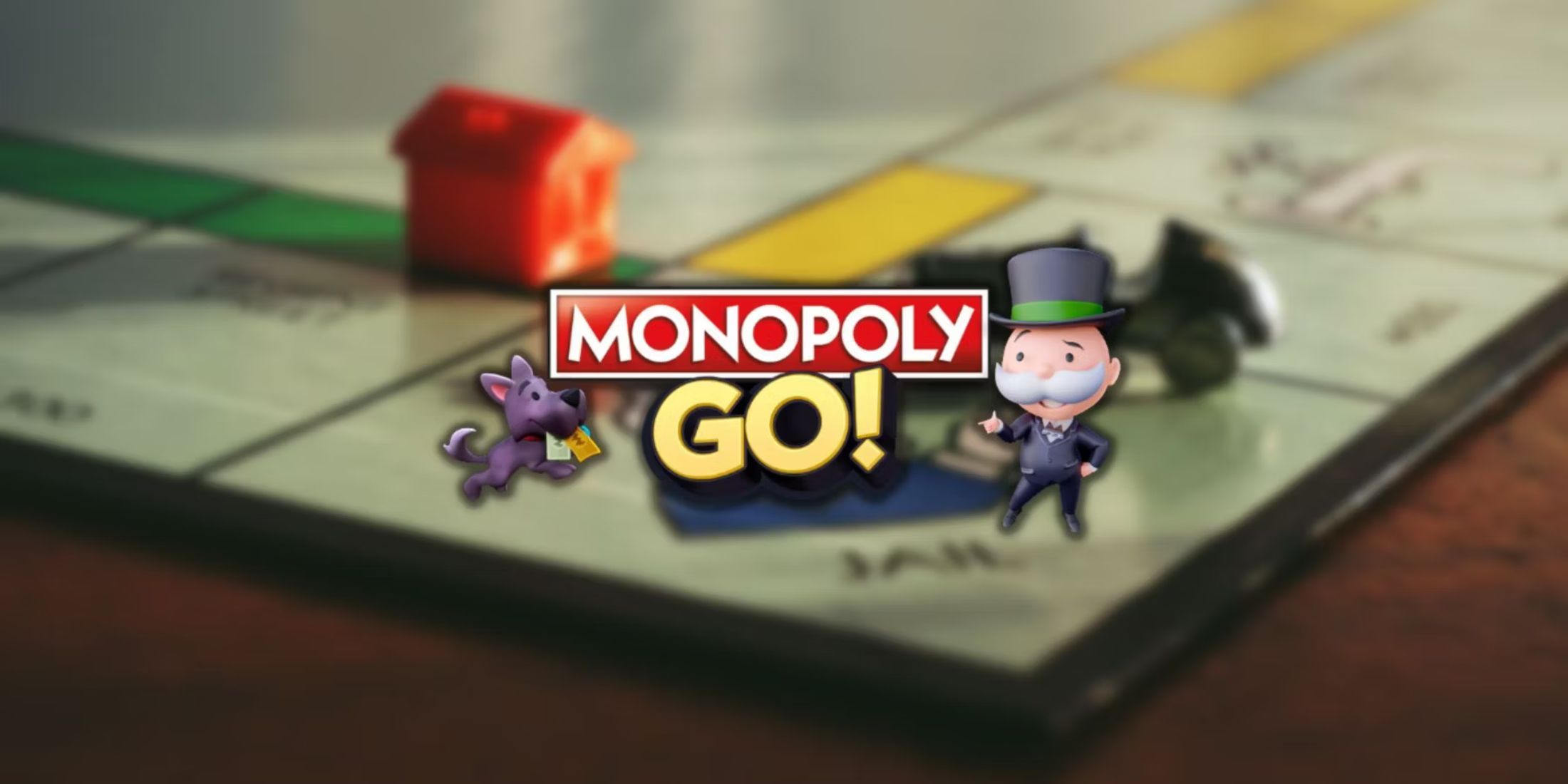 The Monopoly Go mascot with a dog