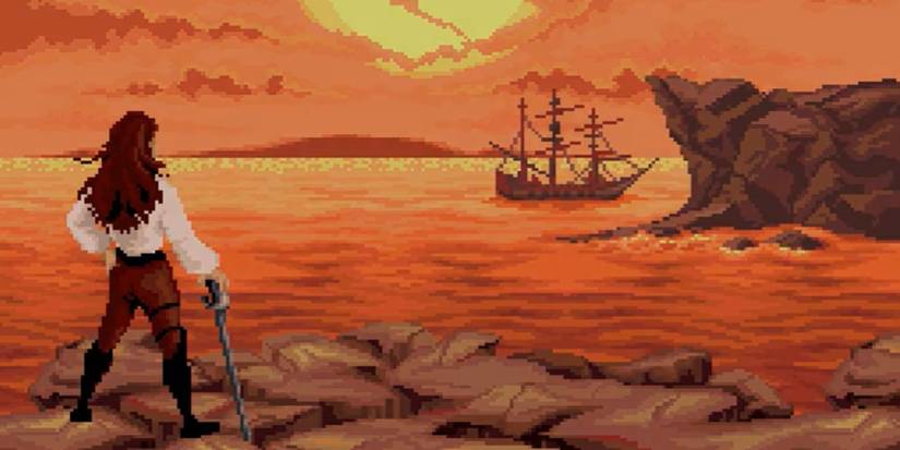 Morgan Looks Over A Pirate Ship To A Sunset