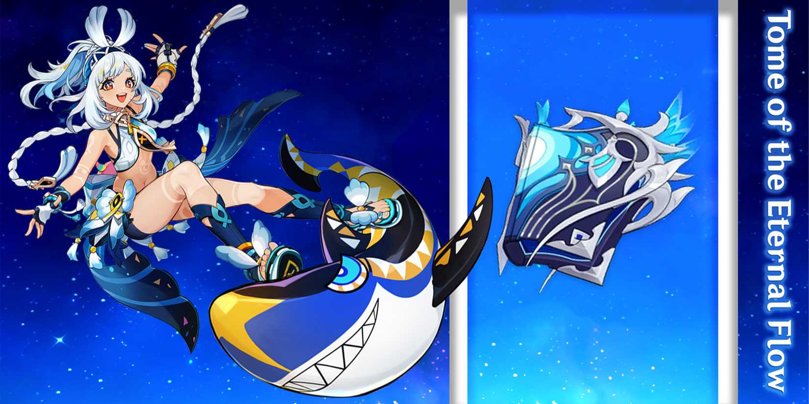 mualani using tome of the eternal flow weapon in genshin impact