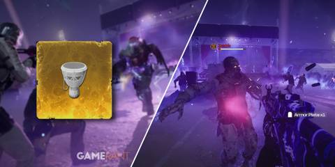 Split-image showcasing the steps to acquiring the Drum in Modern Warfare Zombies