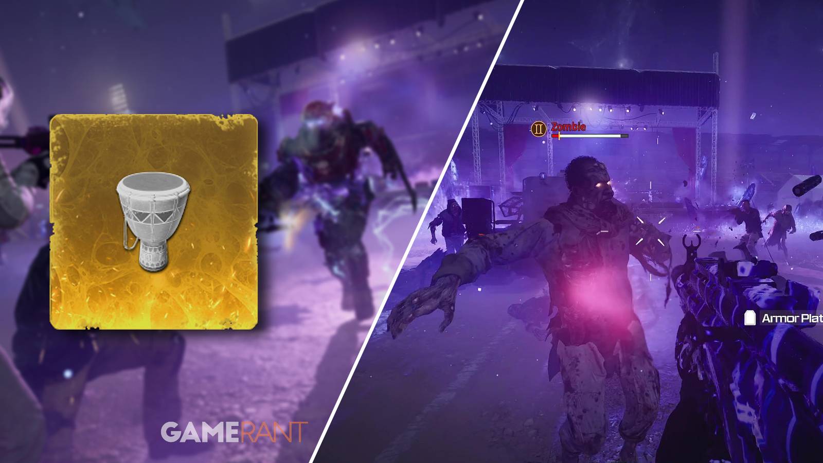 Split-image showcasing the steps to acquiring the Drum in Modern Warfare Zombies