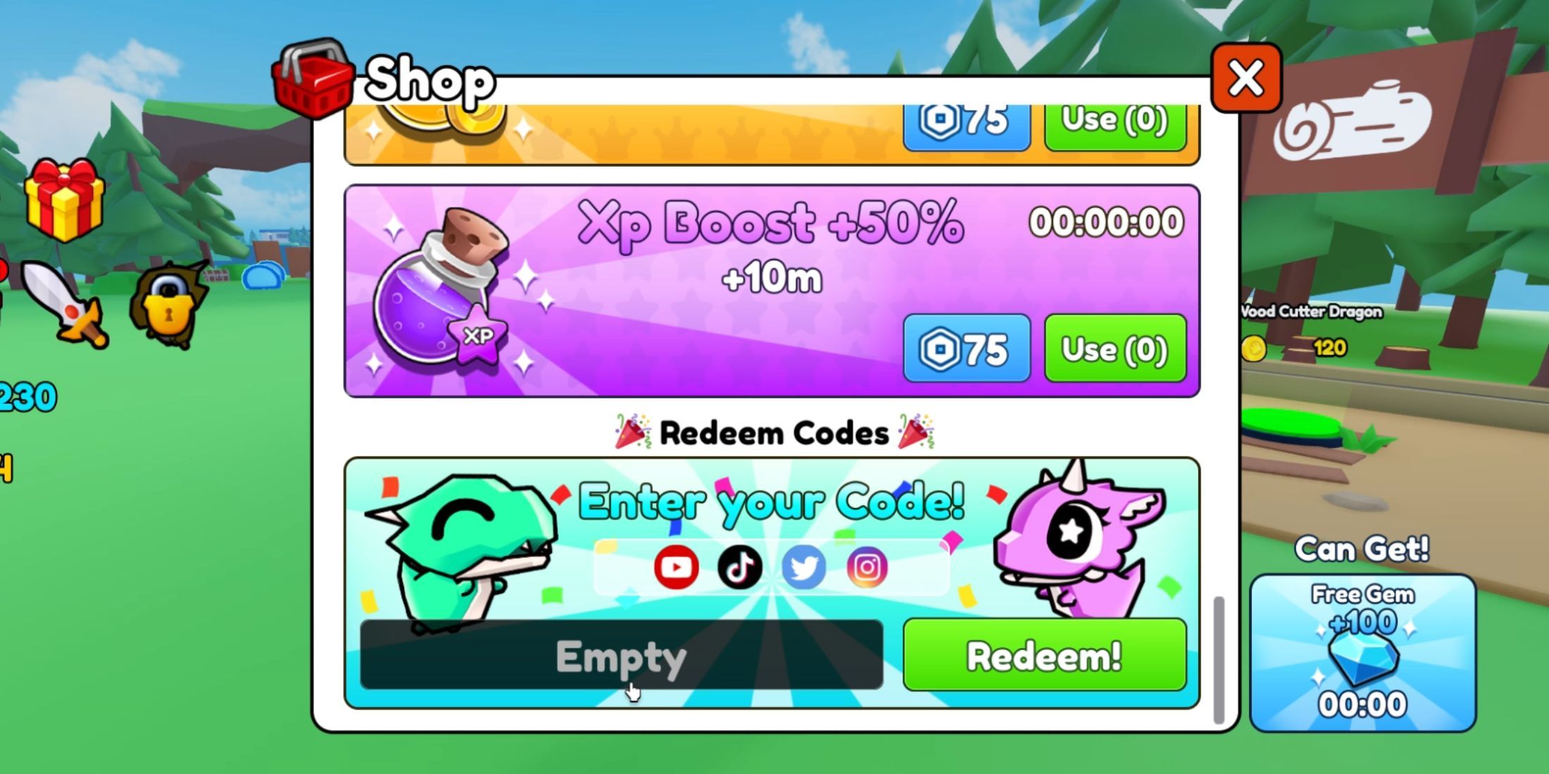 My Dragon Tycoon X the codes tab