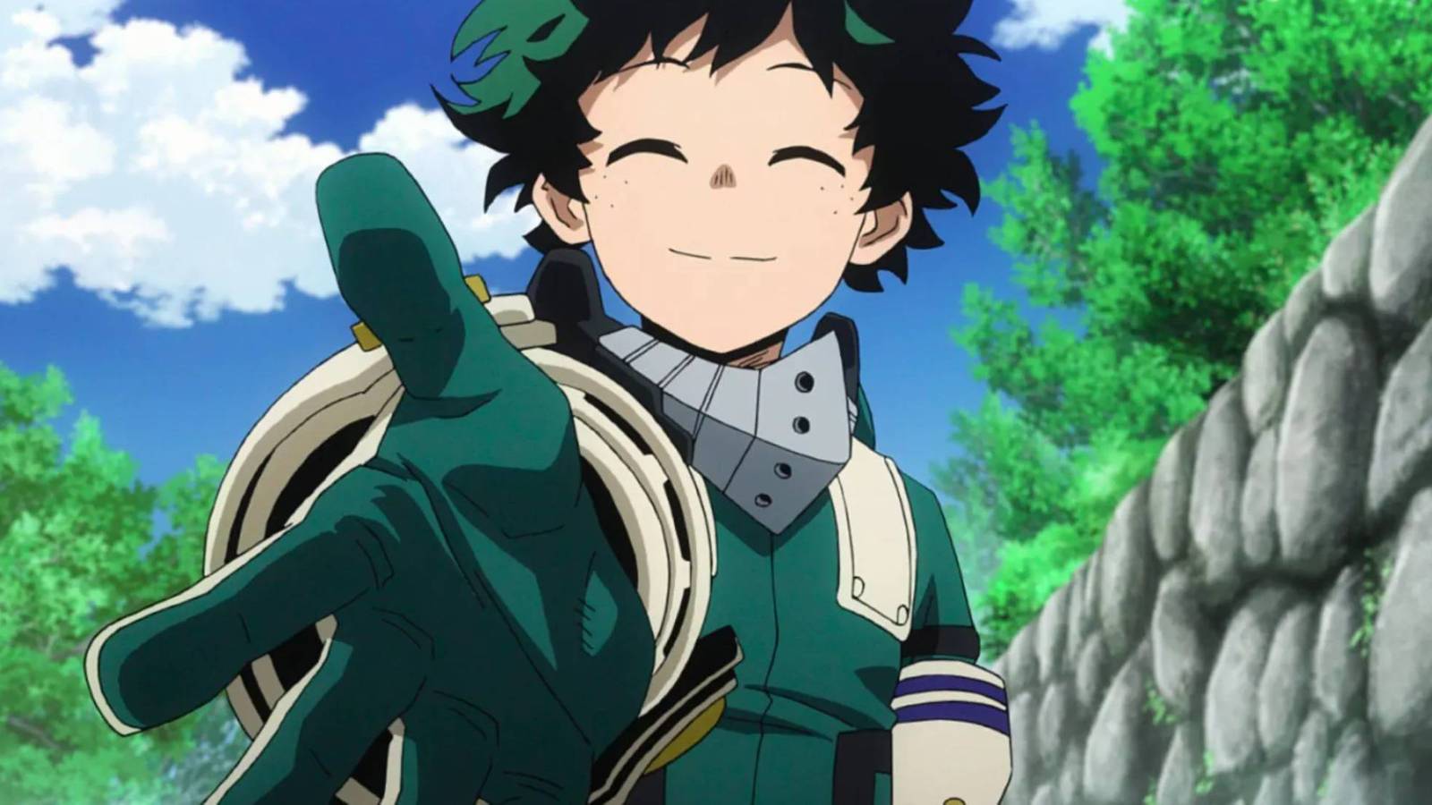Izuku Midoriya extending a hand towards the viewer in My Hero Academia