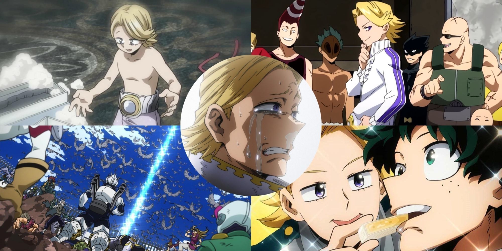 A collage of multiple moments in My Hero Academia where it was hinted that Yuga Aoyama was the UA Traitor all along.