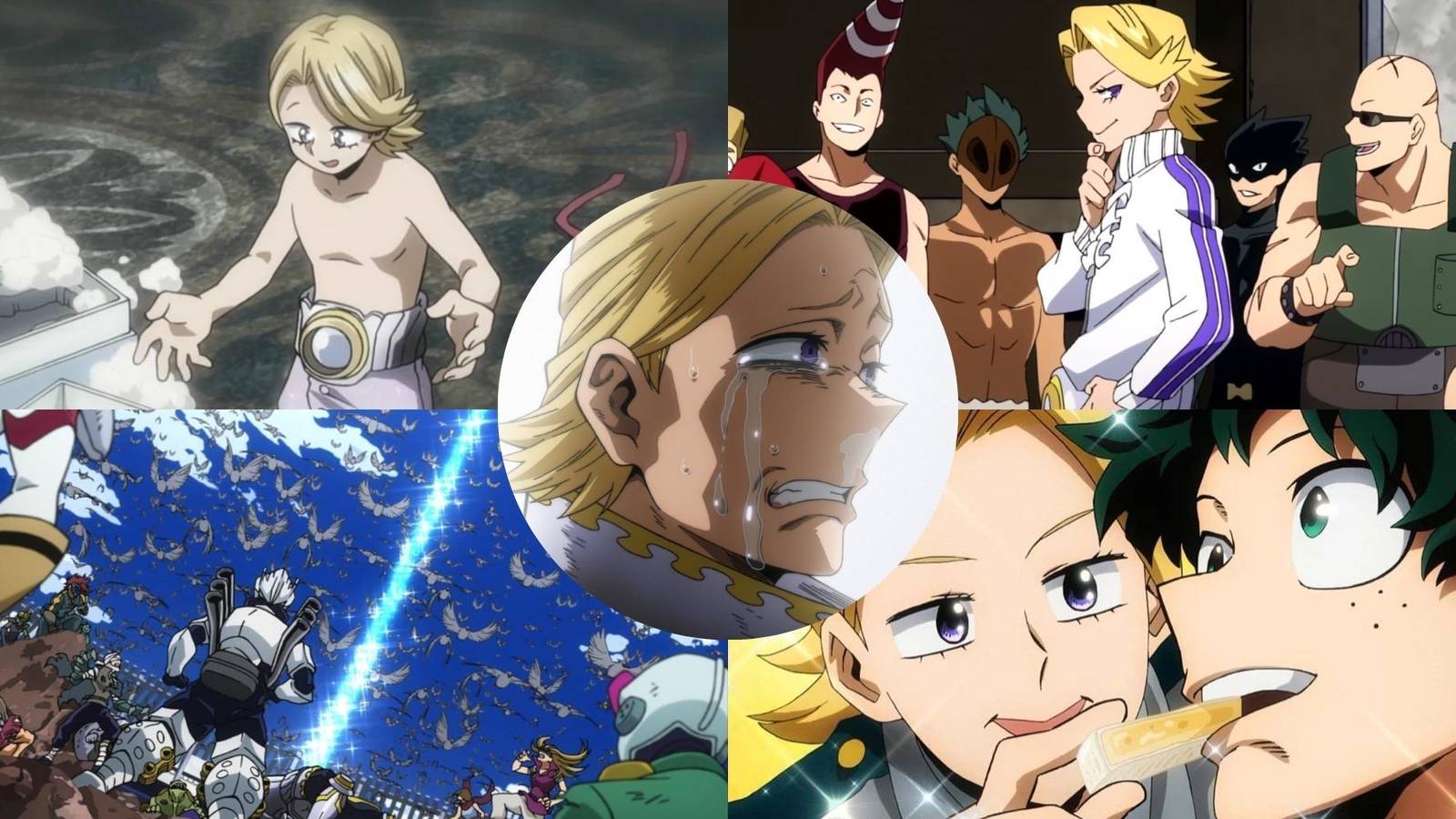 A collage of multiple moments in My Hero Academia where it was hinted that Yuga Aoyama was the UA Traitor all along.