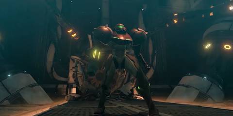 samus standing in a save station in metroid prime remastered